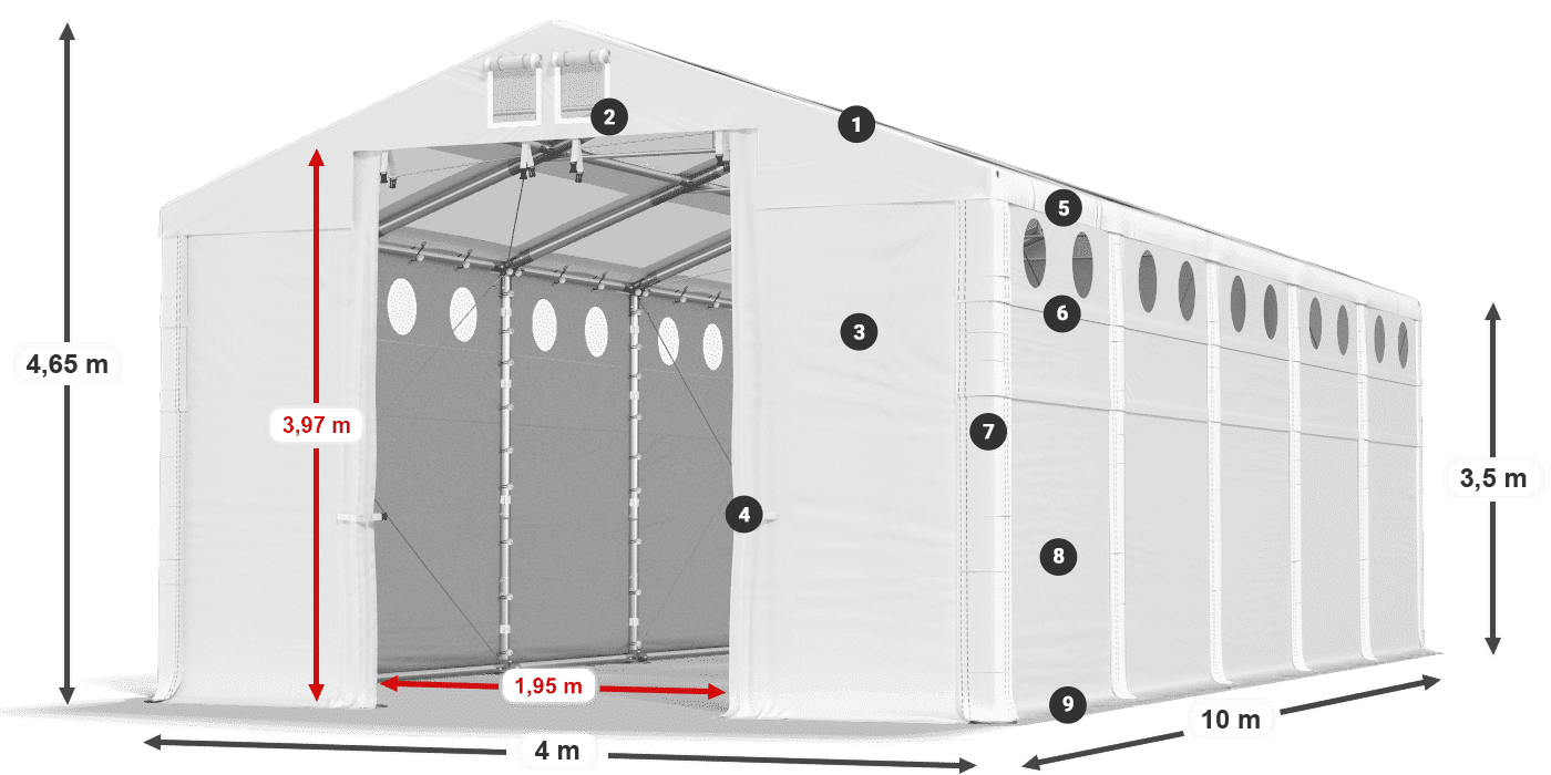 Dach: MS T 580 PVC Ściany: FR O 620 PVC 3.5m legenda