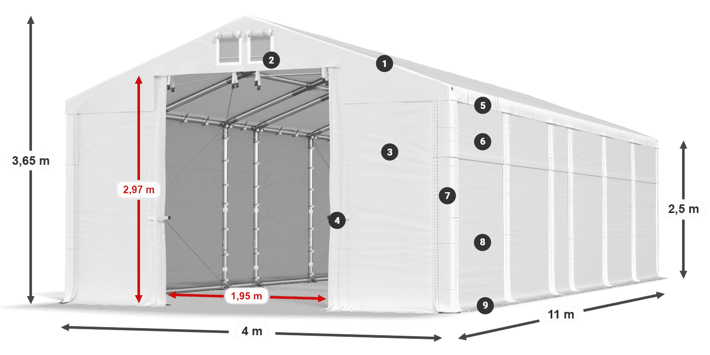 Dach: FR 620 PVC Ściany: MS 580 PVC 2.5m legenda