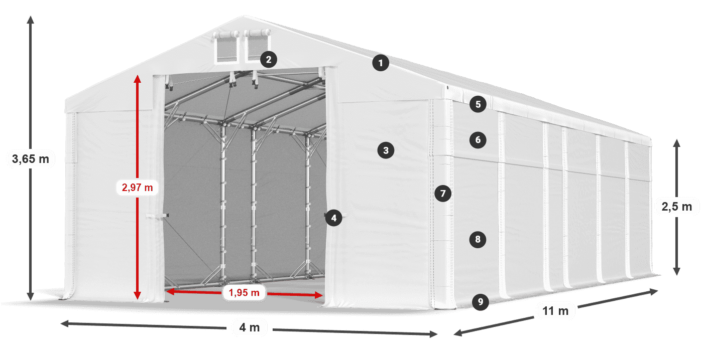 Dach: MS 580 PVC Ściany: FR 620 PVC 2.5m legenda