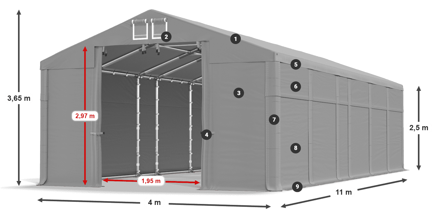 Dach: MS 580 PVC Ściany: SD 500 PVC 2.5m legenda