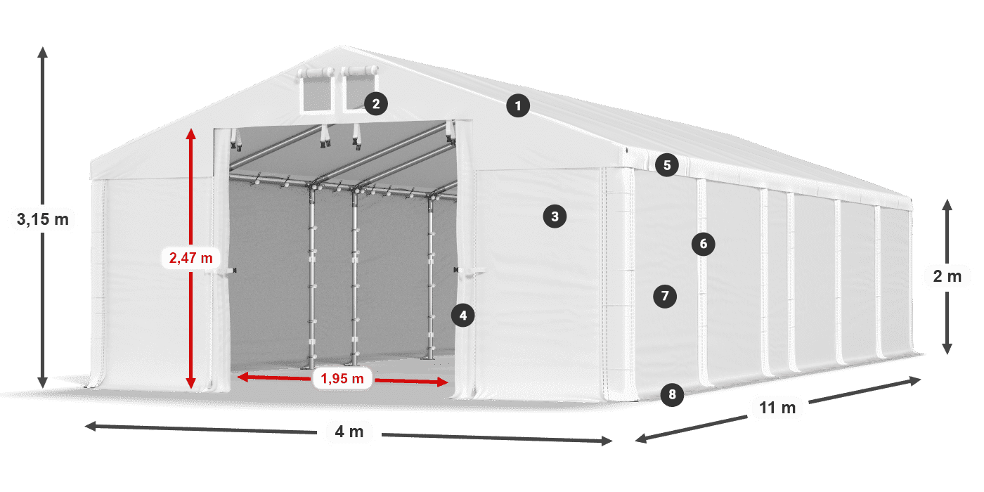 Dach: FR 620 PVC Ściany: SD 580 PVC 2m legenda