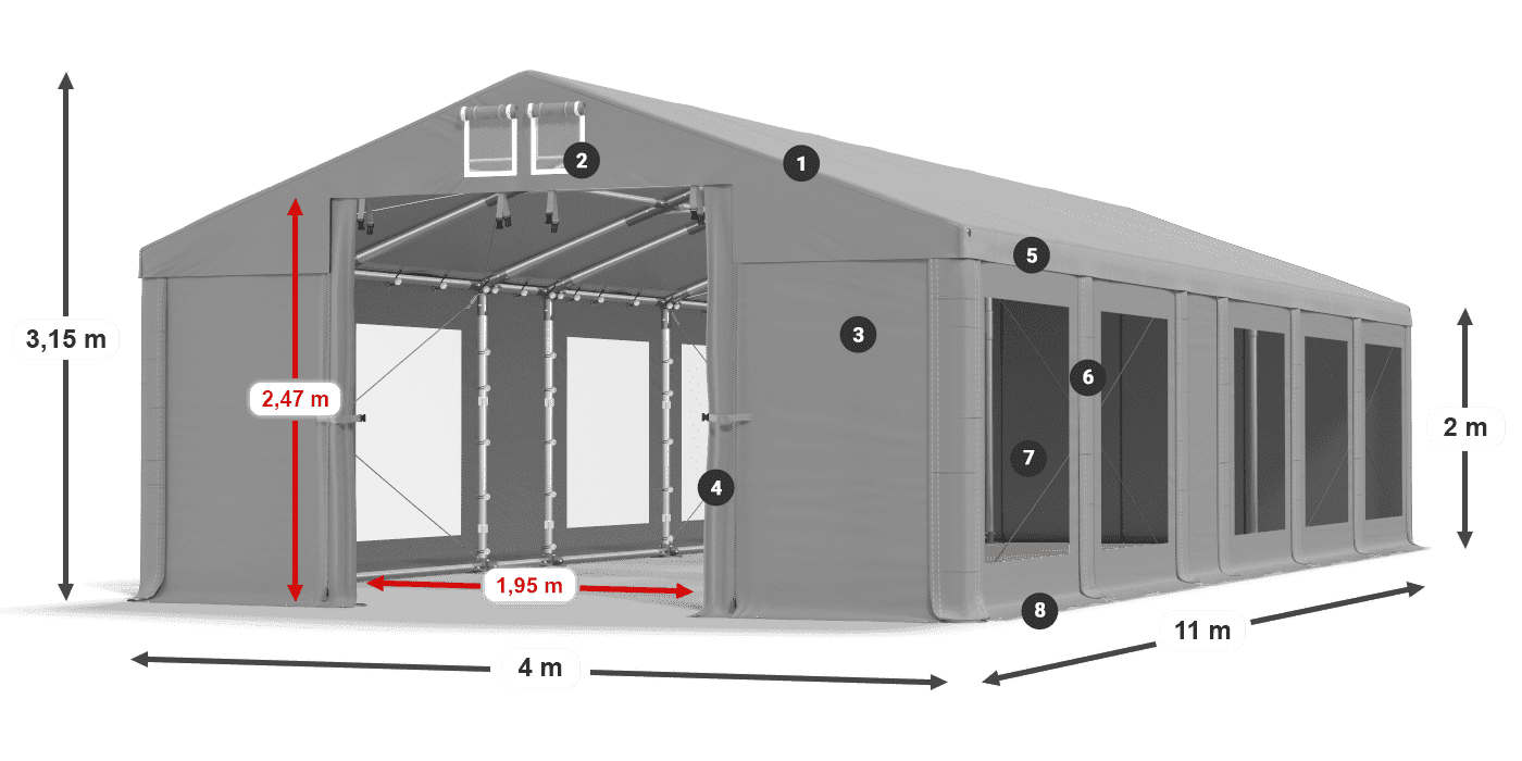 Dach: FR 620 PVC Ściany: MS 580 PVC 2m legenda