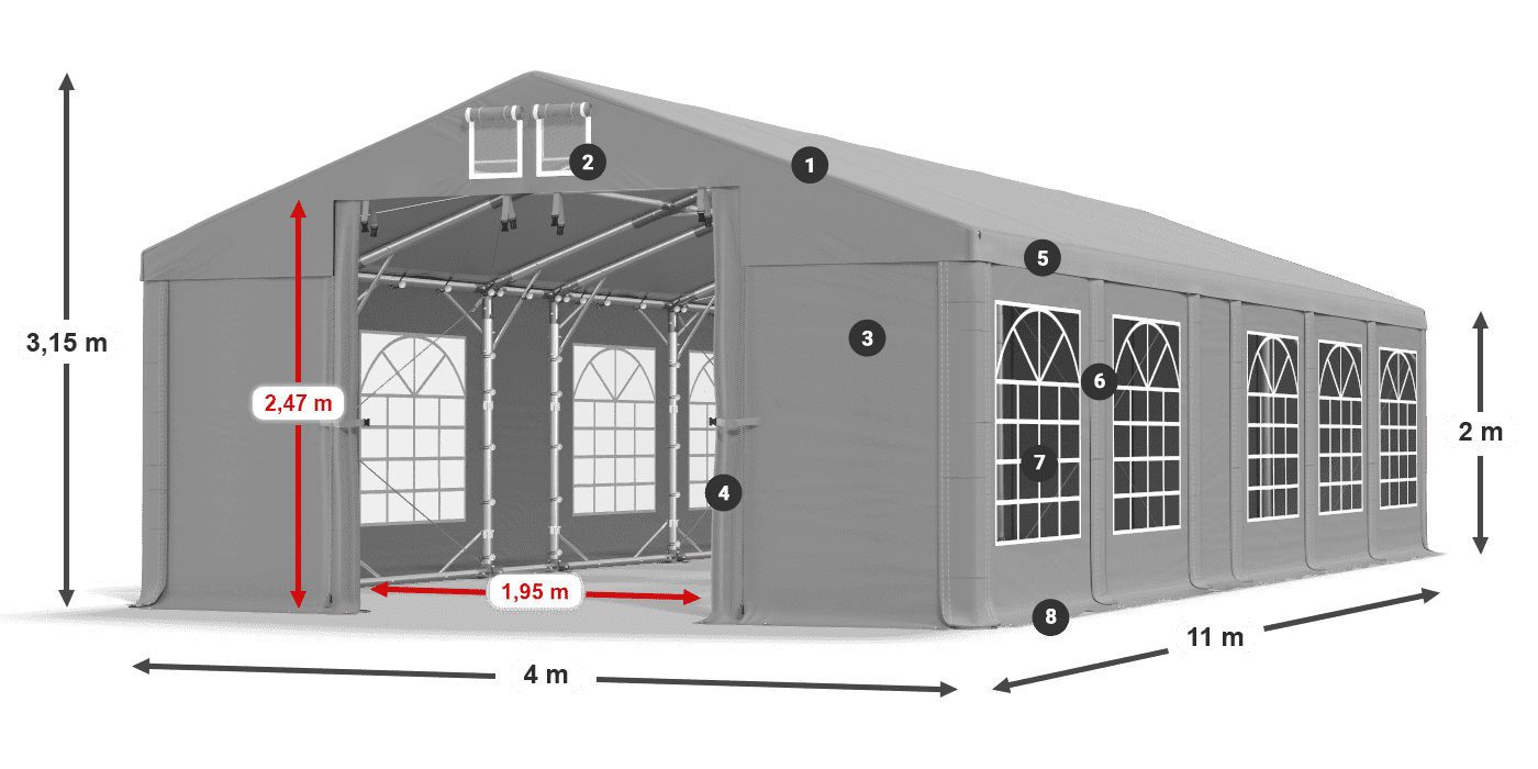 Dach: FR 620 PVC Ściany: SD 500 PVC 2m legenda