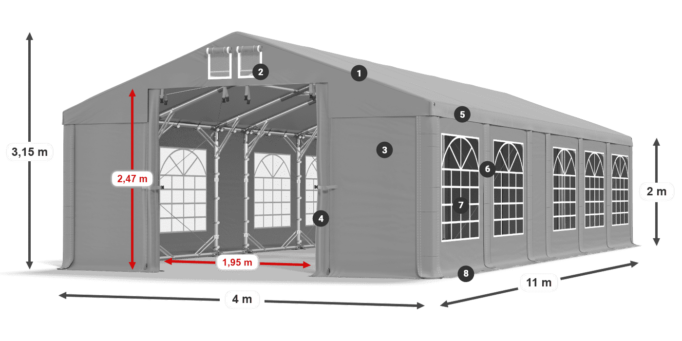 Dach: FR 620 PVC Ściany: SD 500 PVC 2m legenda