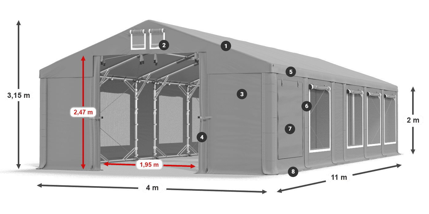 Dach: FR 620 PVC Ściany: SD 500 PVC 2m legenda
