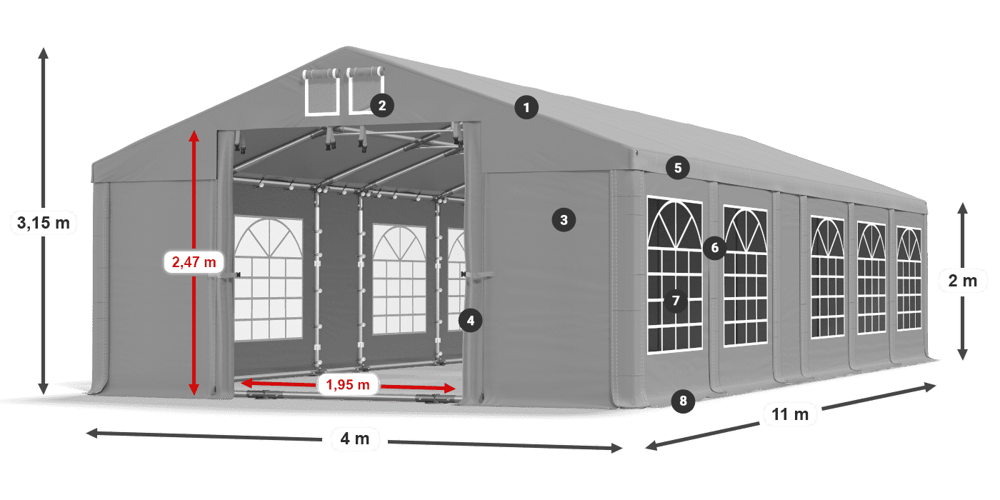 Dach: FR 620 PVC Ściany: SD 500 PVC 2m legenda