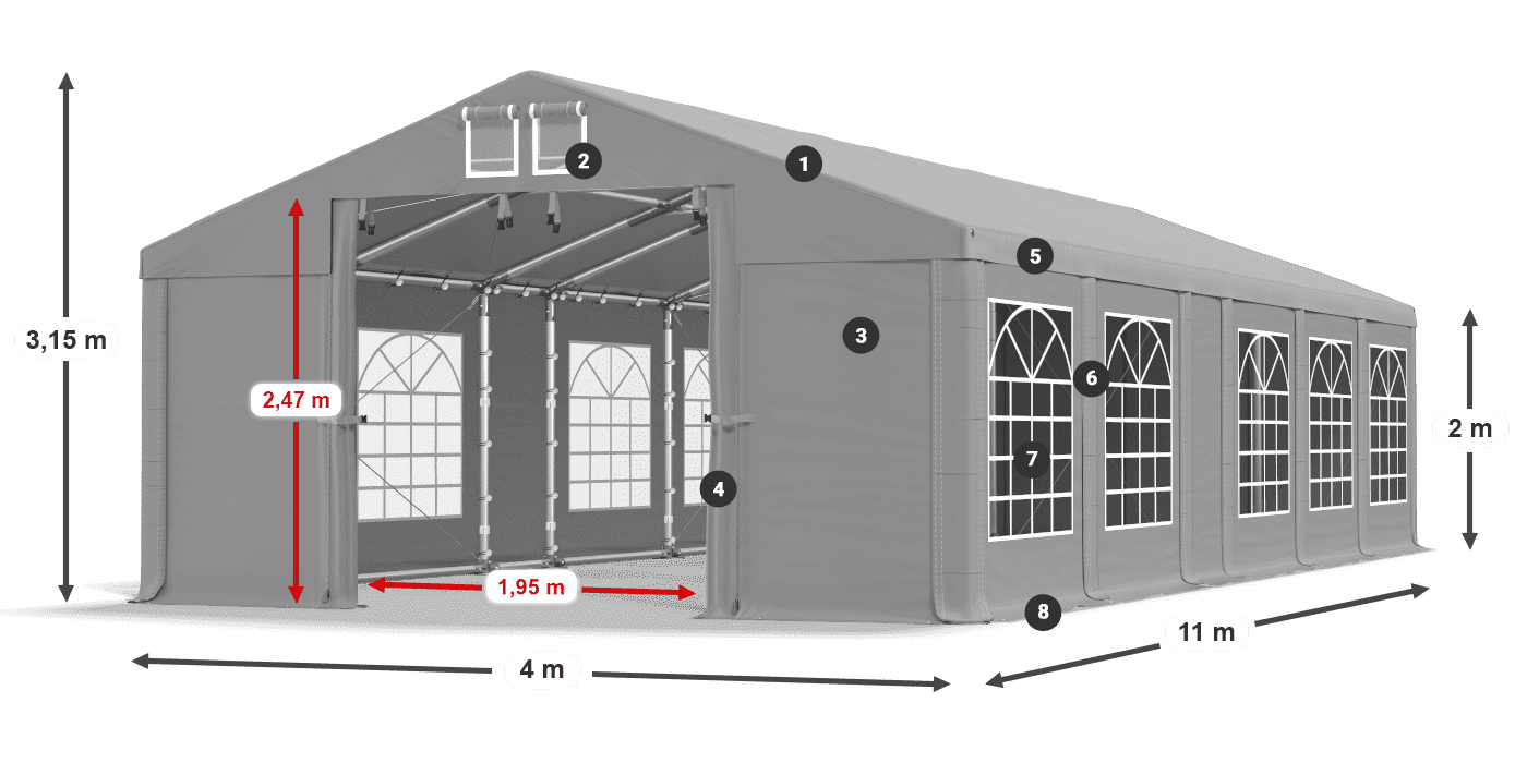 Dach: FR 620 PVC Ściany: SD 500 PVC 2m legenda