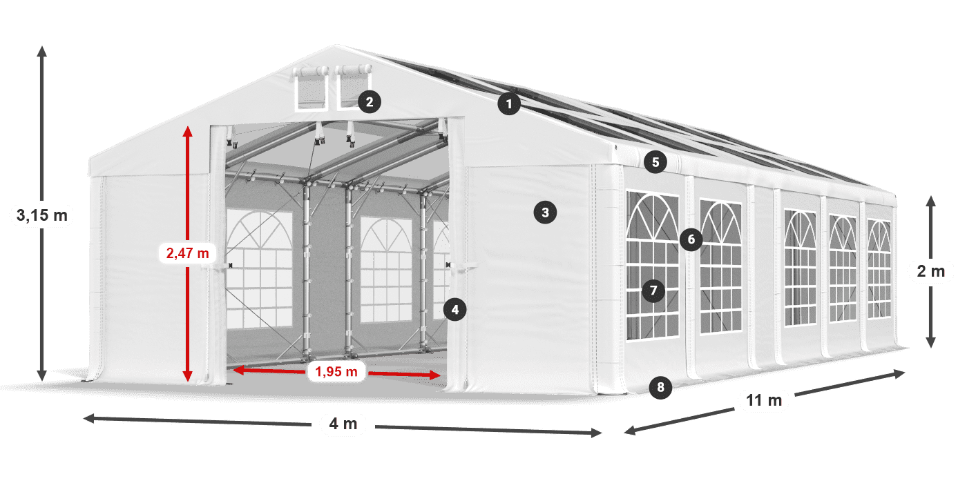 Dach: MS T 580 PVC Ściany: FR 620 PVC 2m legenda