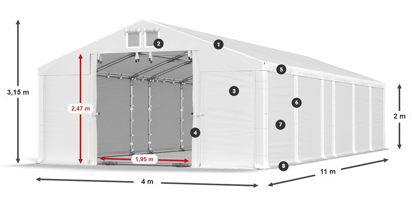 Dach: MS 580 PVC Ściany: FR M 620 PVC 2m legenda