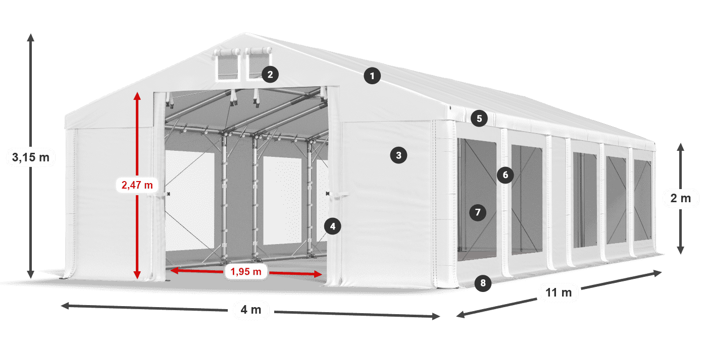 Dach: MS 580 PVC Ściany: MS 580 PVC 2m legenda