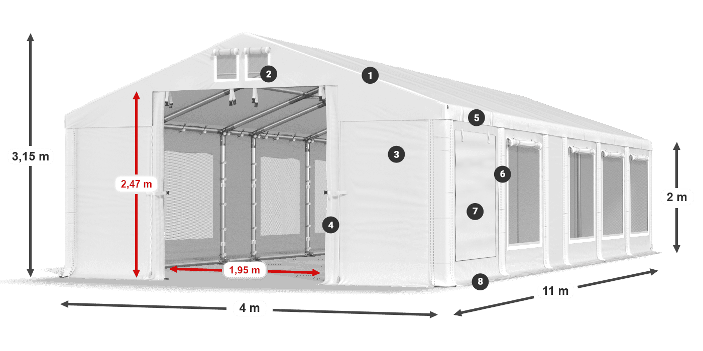 Dach: MS 580 PVC Ściany: SD M 500 PVC 2m legenda