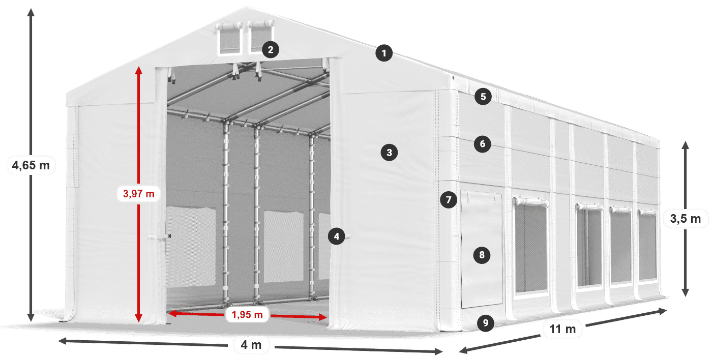Dach: FR 620 PVC Ściany: SD 500 PVC 3.5m legenda