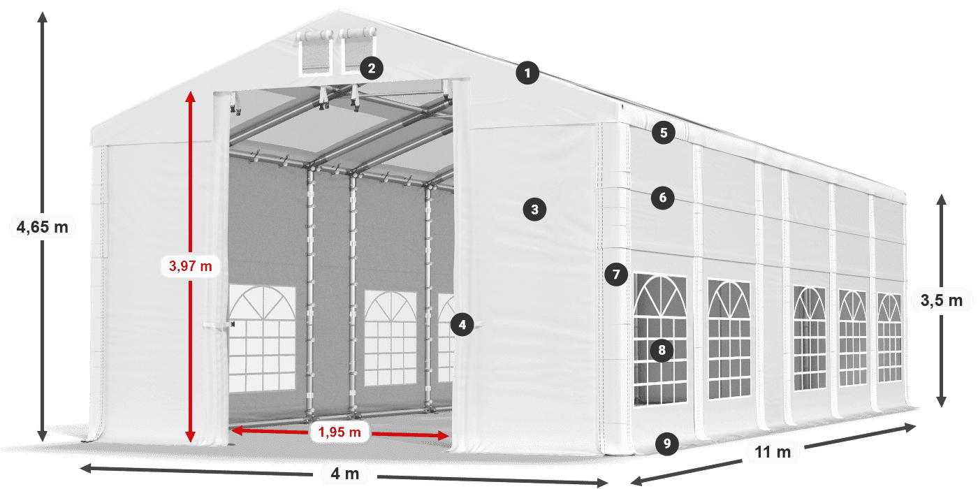 Dach: MS T 580 PVC Ściany: FR 620 PVC 2.5m legenda