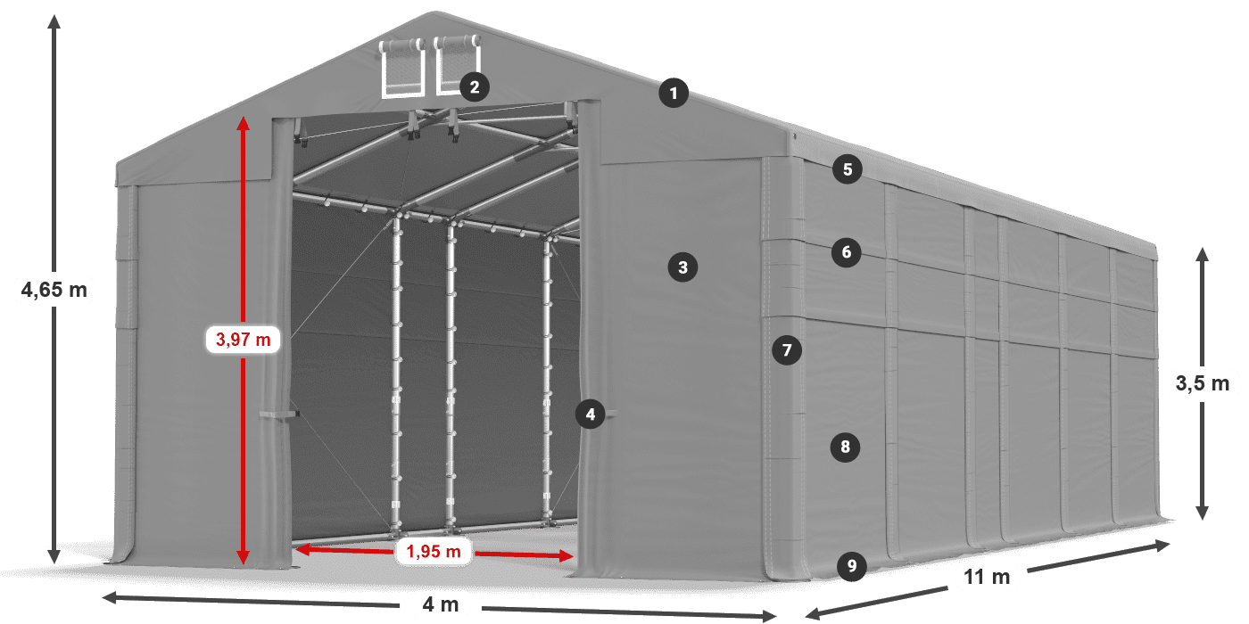 Dach: MS 580 PVC Ściany: SD 500 PVC 3.5m legenda