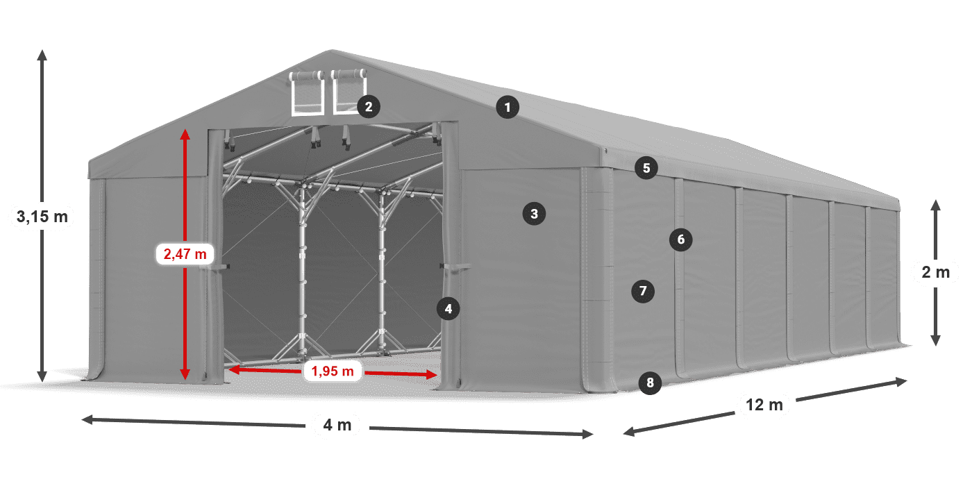 Dach: FR 620 PVC Ściany: SD 580 PVC 2m legenda