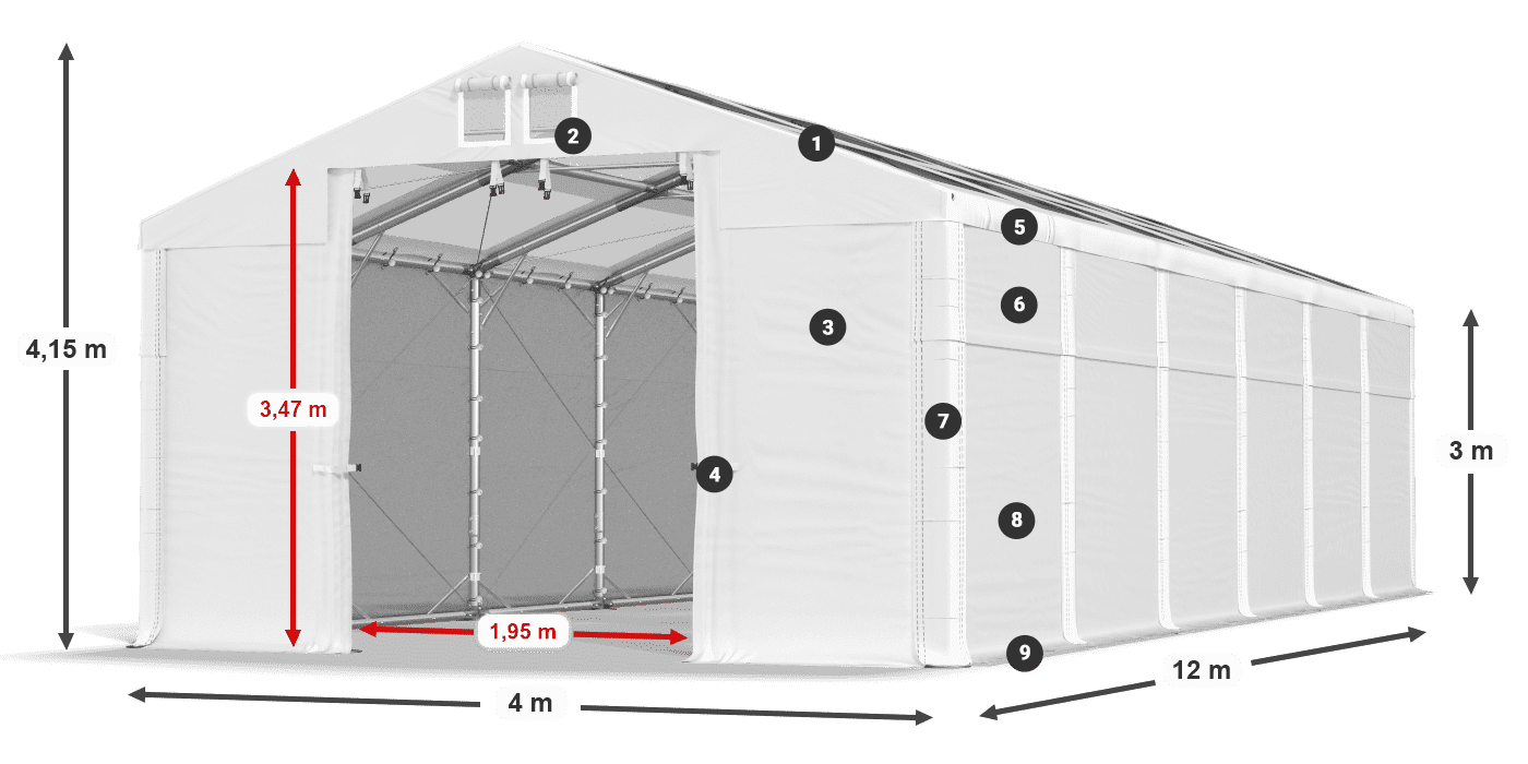 Dach: MS T 580 PVC Ściany: SD 500 PVC 3m legenda