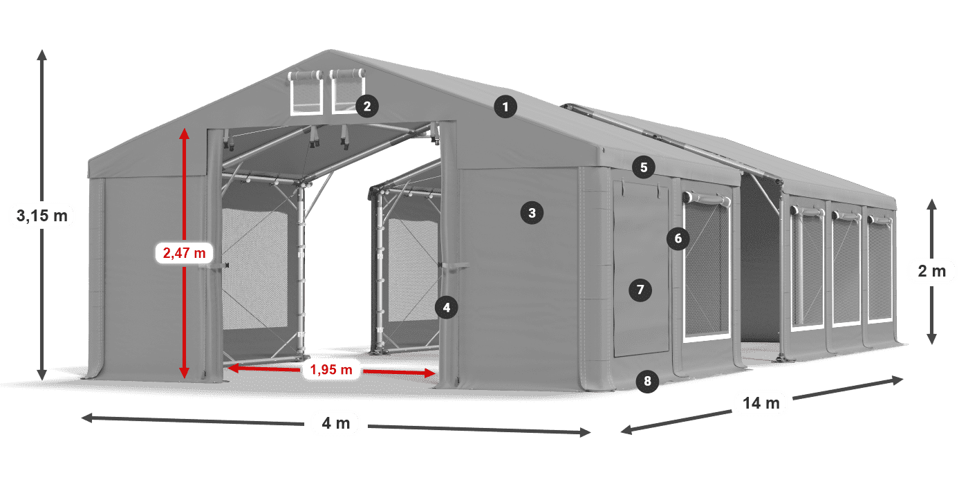 Dach: FR 620 PVC Ściany: SD 500 PVC 2m legenda