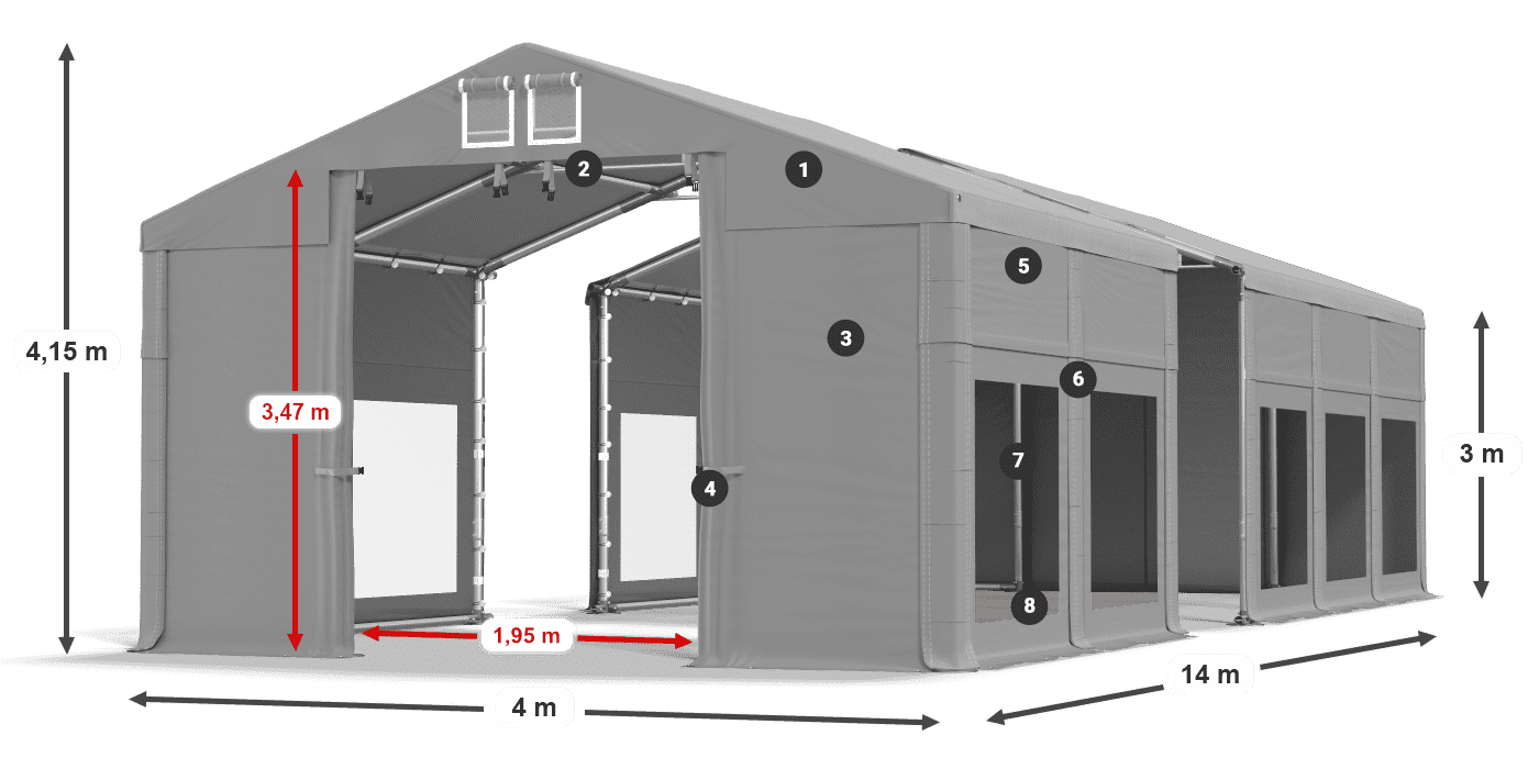 Dach: FR 620 PVC Ściany: MS 580 PVC 3m legenda