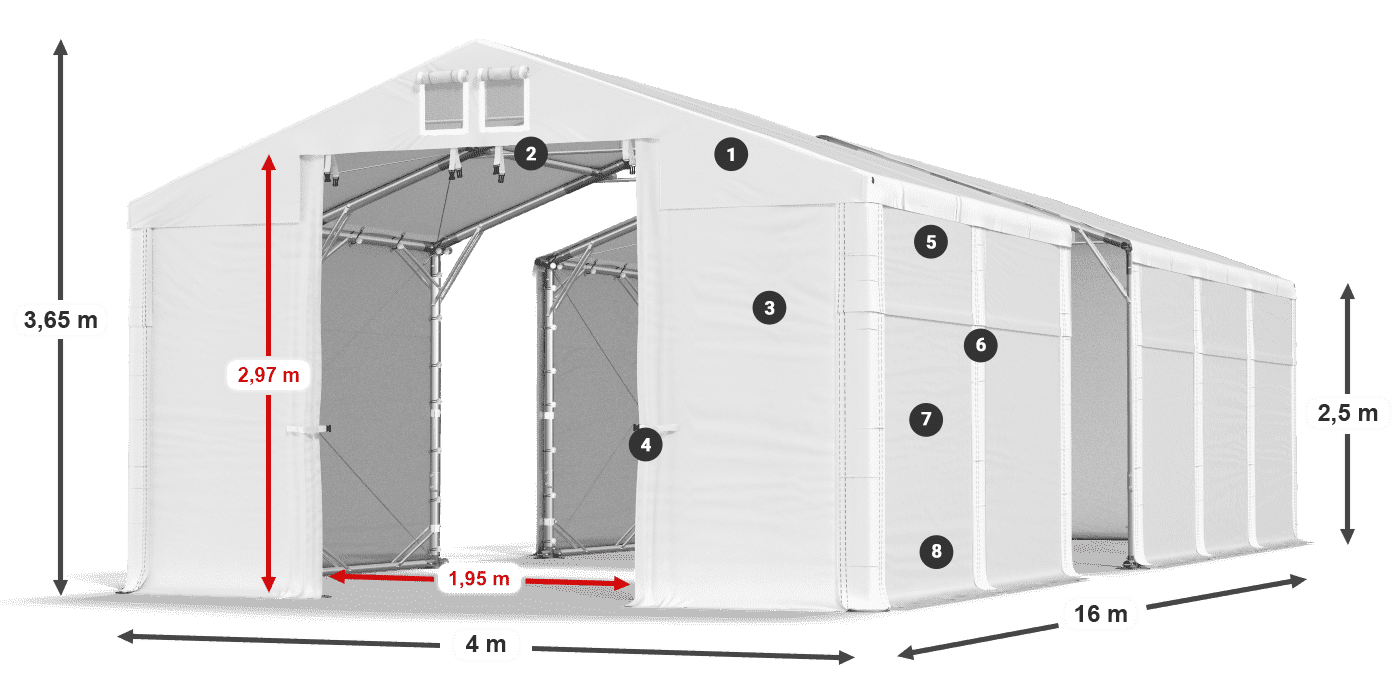Dach: FR 620 PVC Ściany: SD 500 PVC 2.5m legenda