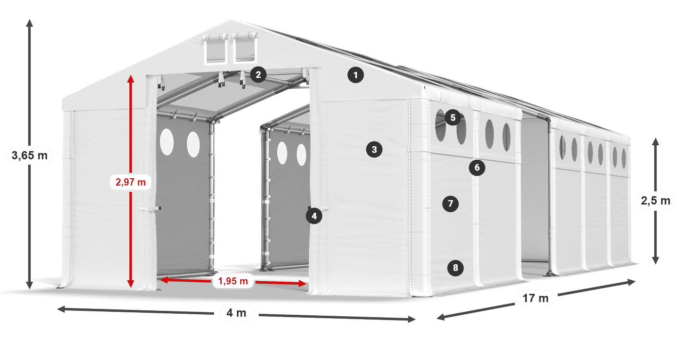 Dach: MS T 580 PVC Ściany: SD O 500 PVC 2.5m legenda