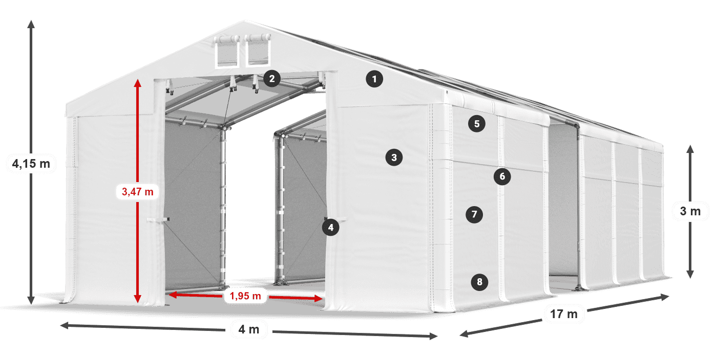 Dach: MS T 580 PVC Ściany: FR 620 PVC 3m legenda
