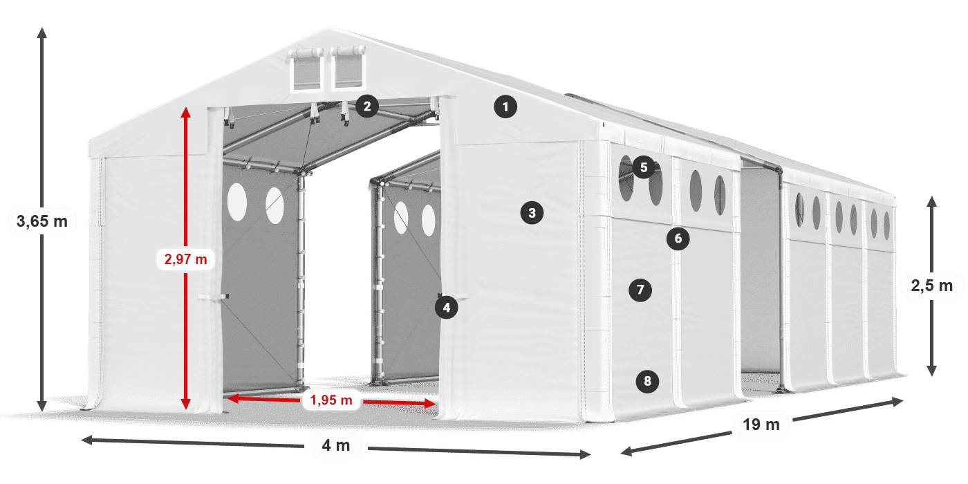 Dach: FR 620 PVC Ściany: MS O 580 PVC 2.5m legenda