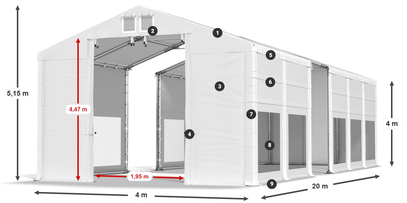 Dach: MS 580 PVC Ściany: MS 580 PVC 4m legenda