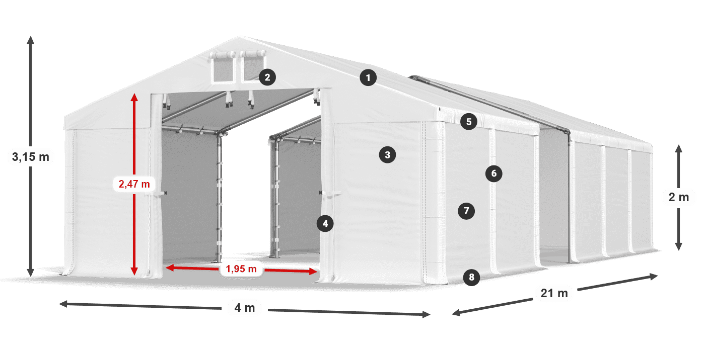 Dach: FR 620 PVC Ściany: SD 580 PVC 2m legenda