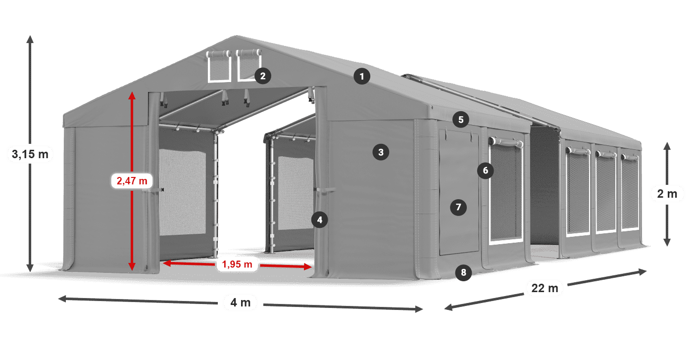 Dach: FR 620 PVC Ściany: SD 500 PVC 2m legenda