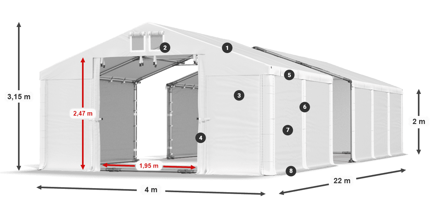 Dach: SD 560 PVC Ściany: FR 620 PVC legenda 2m