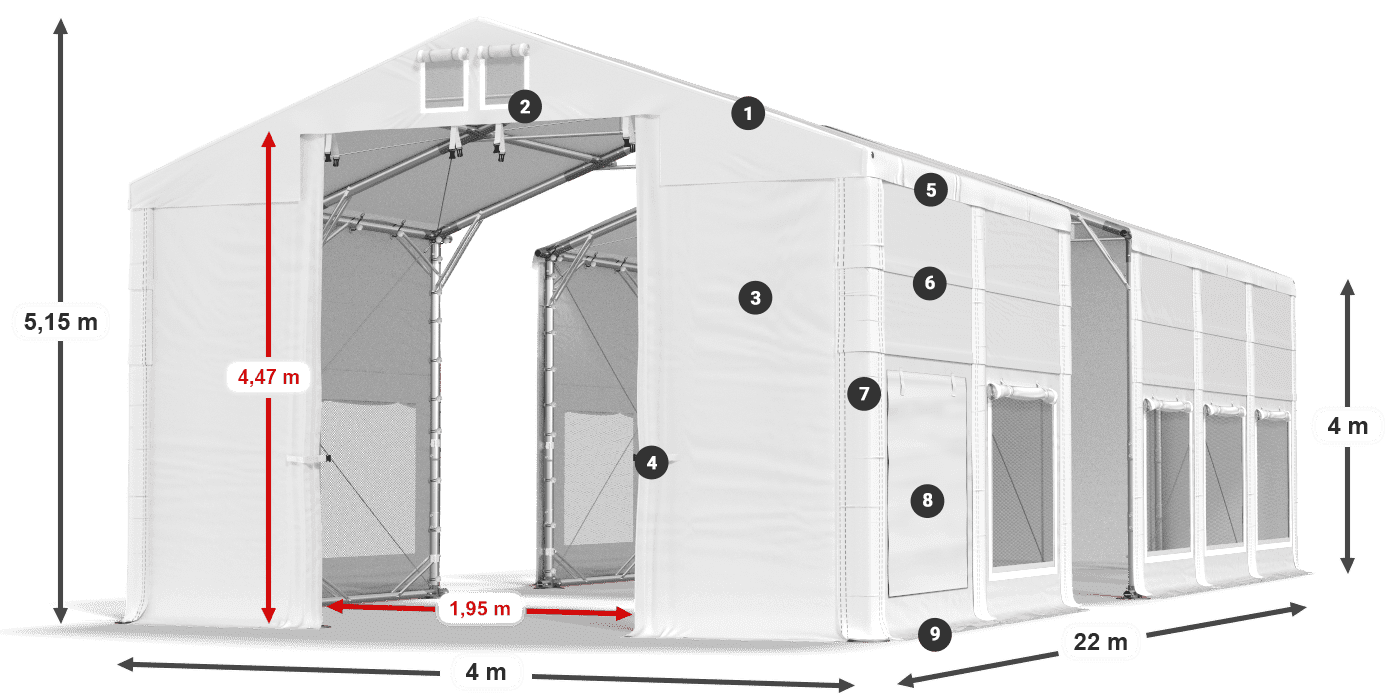 Dach: FR 620 PVC Ściany: SD 500 PVC 4m legenda