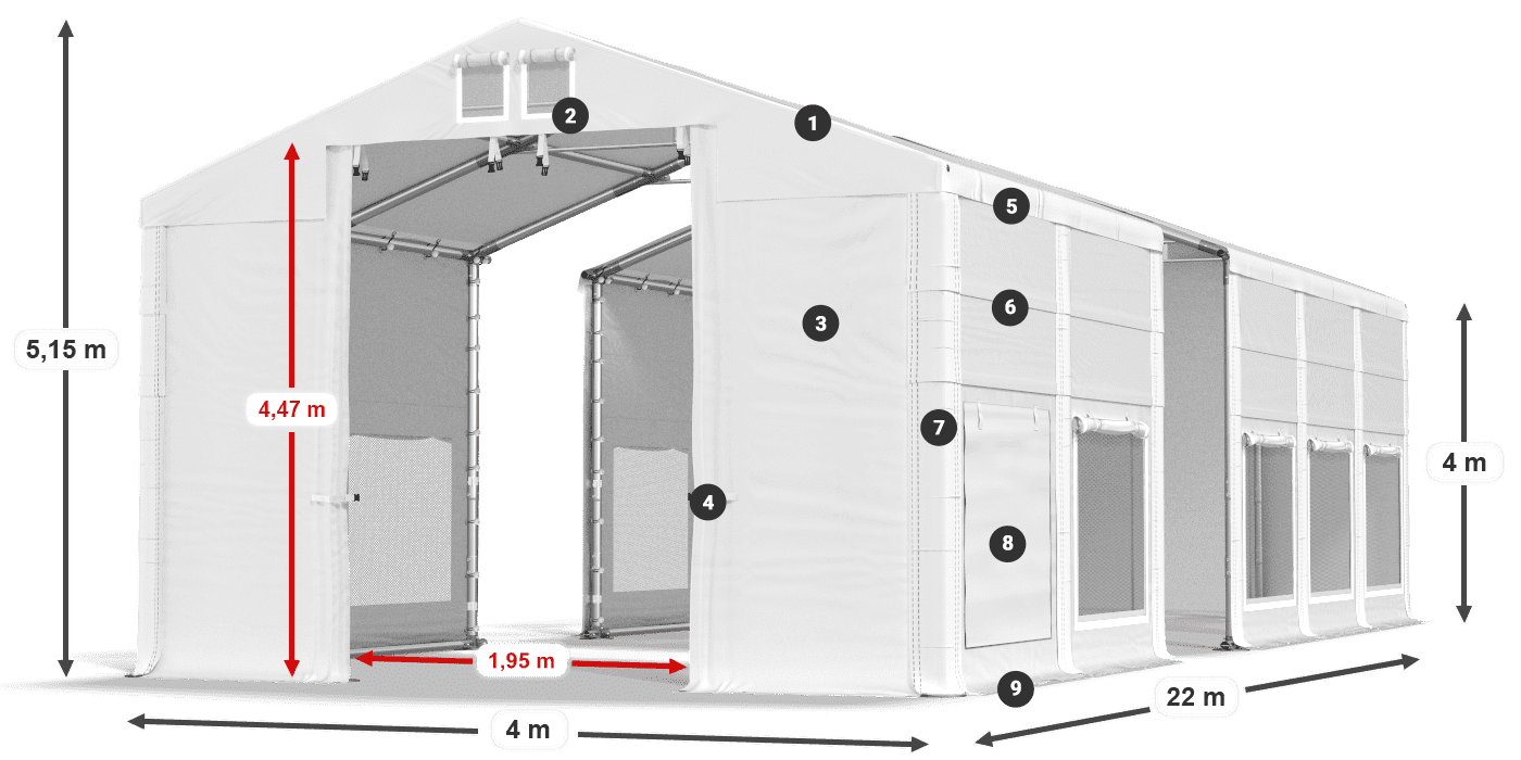 Dach: MS 580 PVC Ściany: SD M 500 PVC 4m legenda