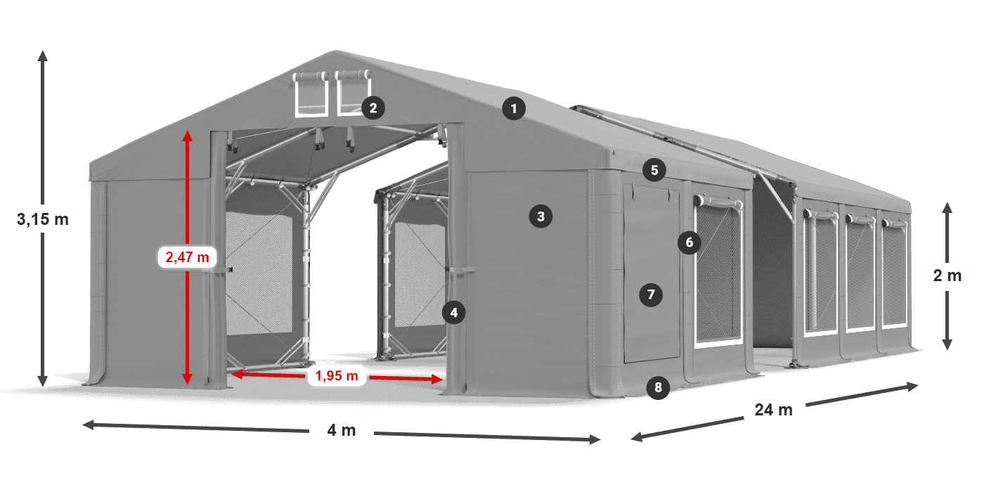 Dach: MS 580 PVC Ściany: SD M 500 PVC 2m legenda