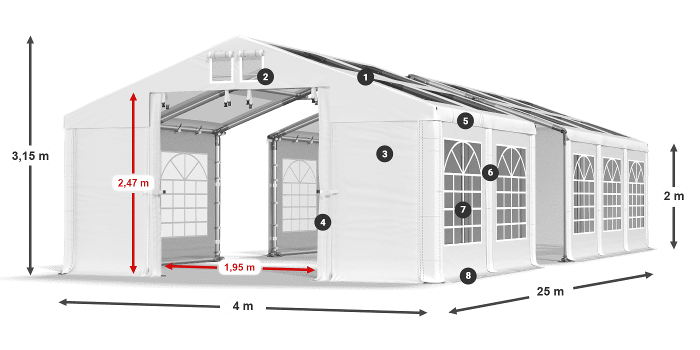 Dach: MS T 580 PVC Ściany: FR 620 PVC 2m legenda