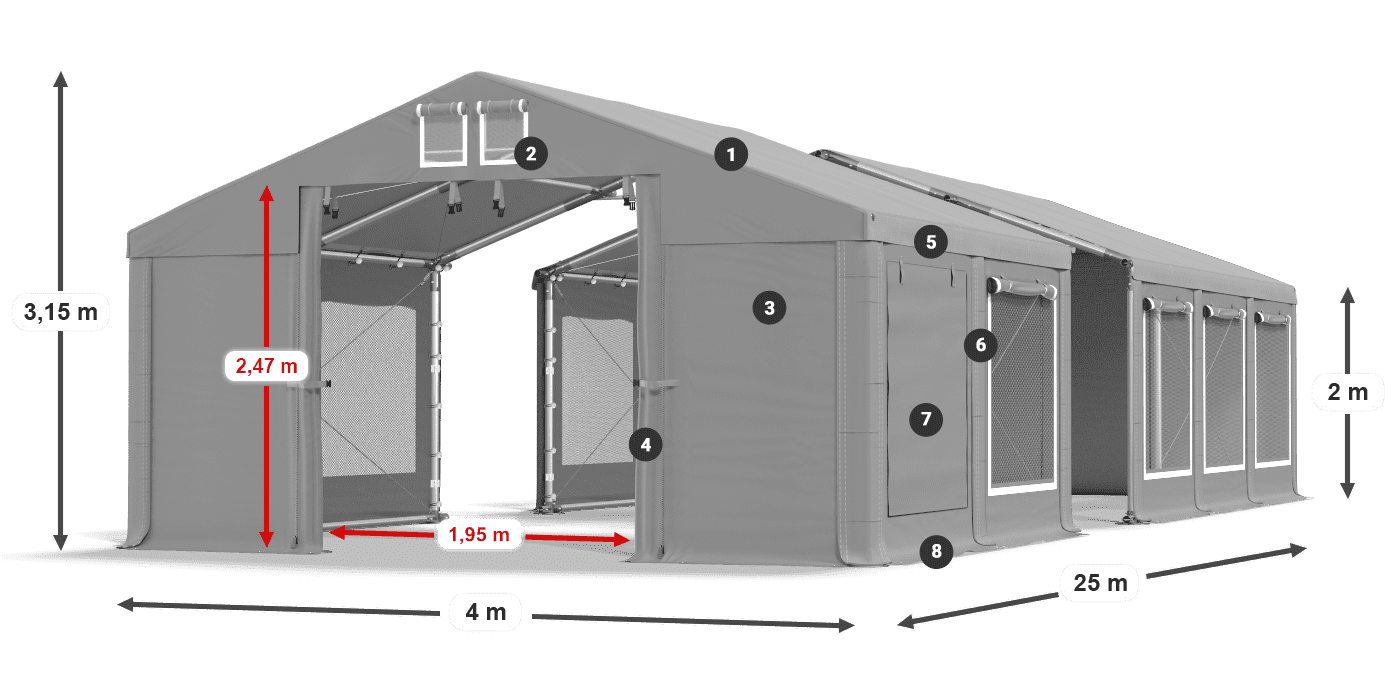 Dach: MS 580 PVC Ściany: SD M 500 PVC 2m legenda