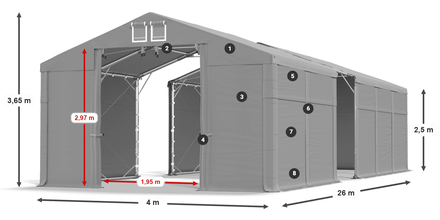 Dach: MS 580 PVC Ściany: FR 620 PVC 2.5m legenda