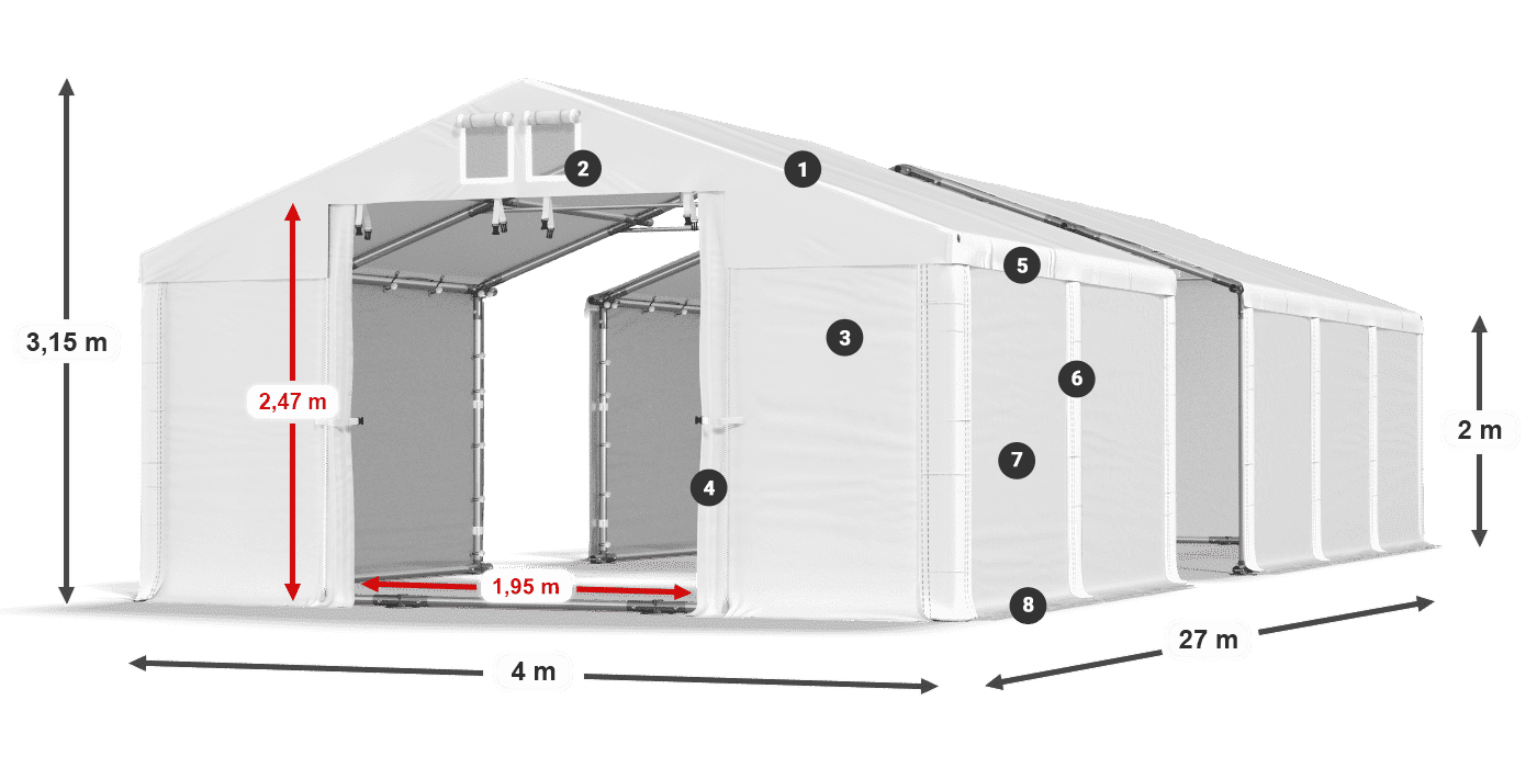Dach: FR 620 PVC Ściany: SD 580 PVC 2m legenda