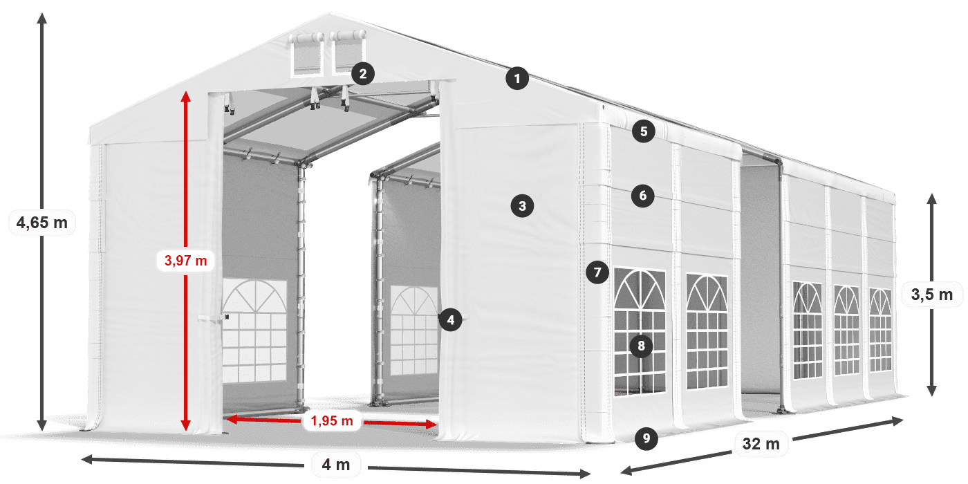 Dach: MS T 580 PVC Ściany: FR 620 PVC 2.5m legenda