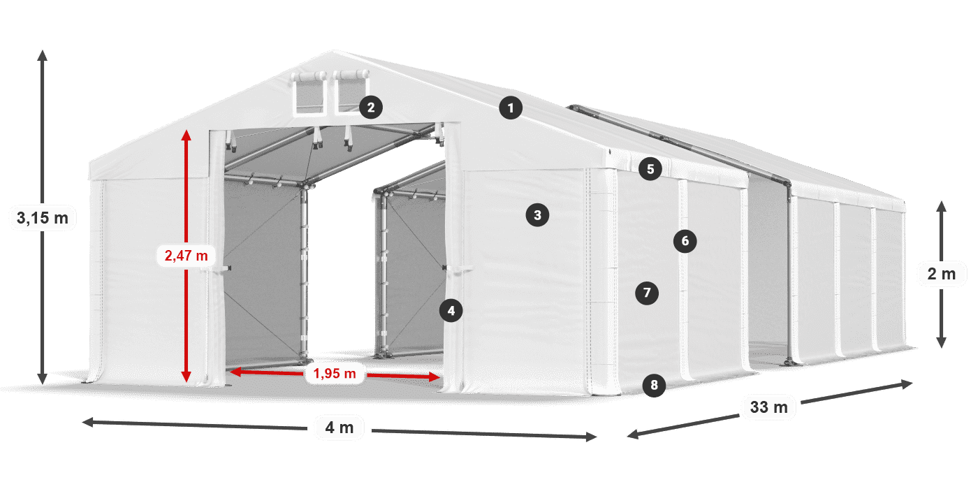 Dach: FR 620 PVC Ściany: SD 500 PVC 2m legenda