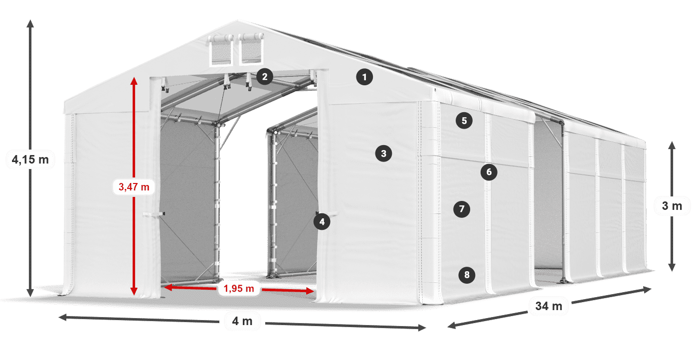 Dach: MS T 580 PVC Ściany: FR 620 PVC 3m legenda