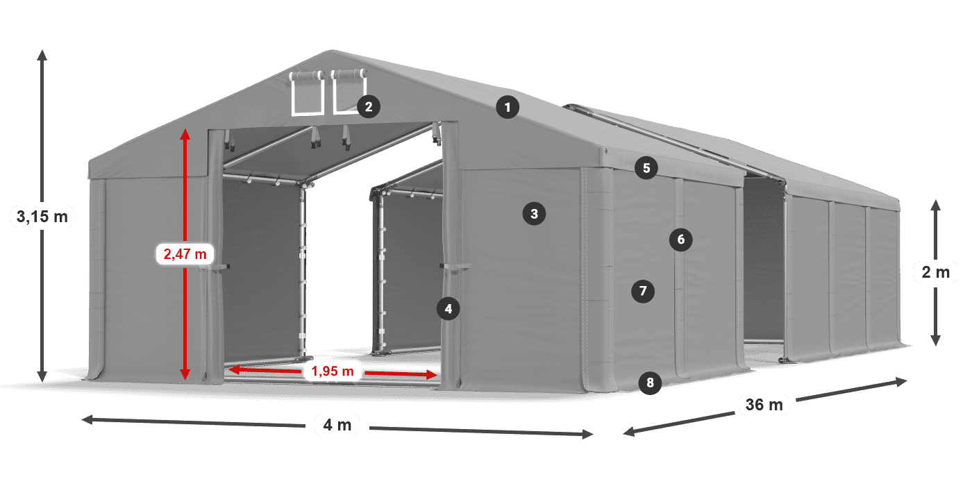 Dach: SD 560 PVC Ściany: MS 580 PVC legenda 2m