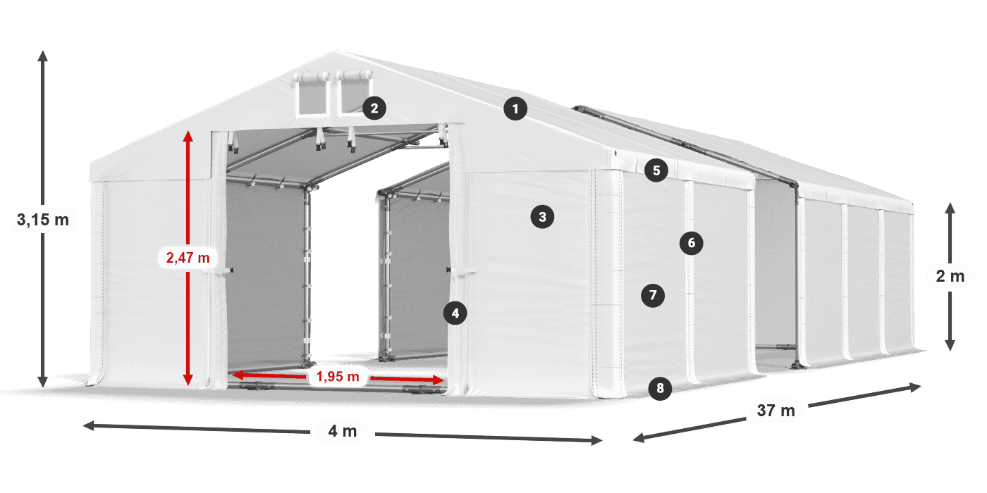 Dach: FR 620 PVC Ściany: SD 580 PVC 2m legenda