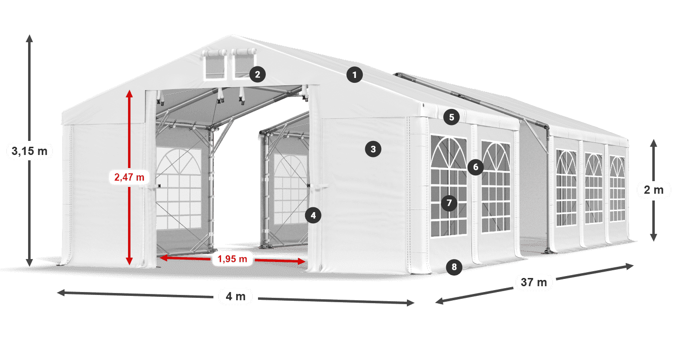 Dach: MS 580 PVC Ściany: FR 620 PVC 2m legenda