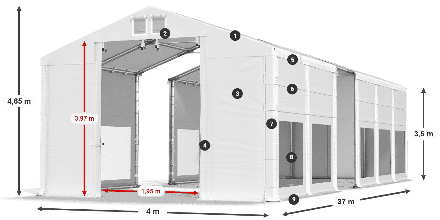 Dach: MS 580 PVC Ściany: MS 580 PVC 3.5m legenda