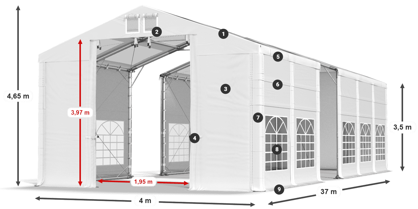 Dach: MS T 580 PVC Ściany: SD 500 I PVC 3.5m legenda