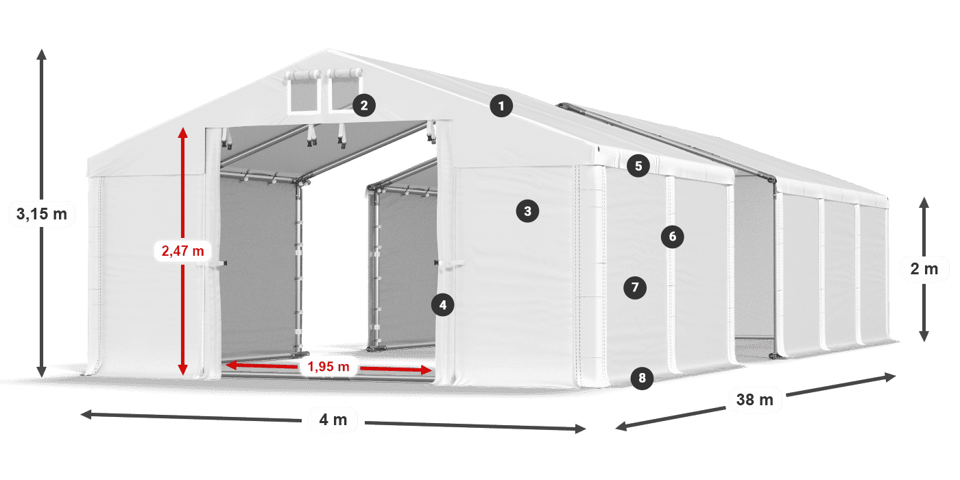 Dach: SD 560 PVC Ściany: FR 620 PVC legenda 2m