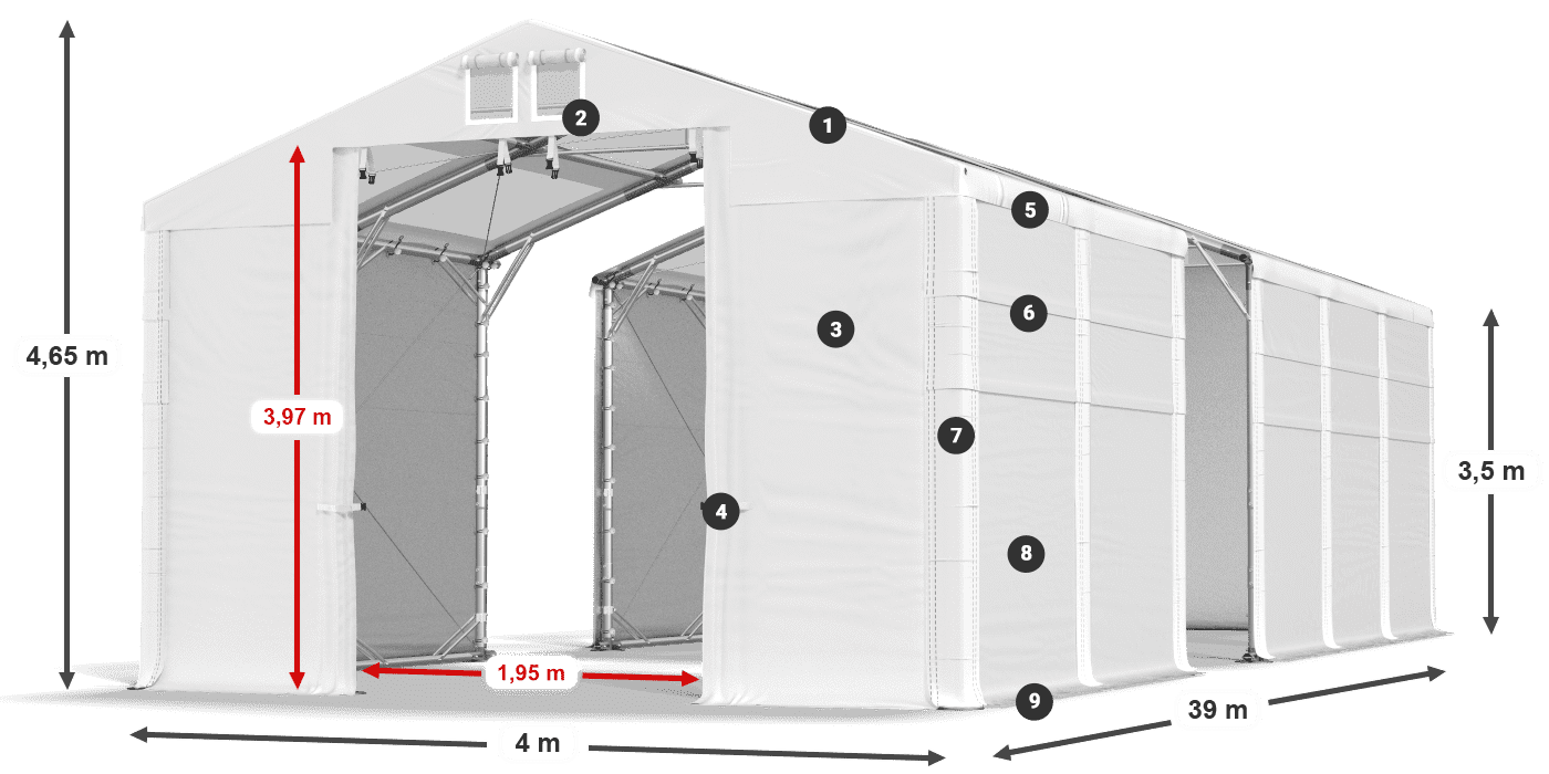 Dach: MS T 580 PVC Ściany: FR 620 PVC 3.5m legenda