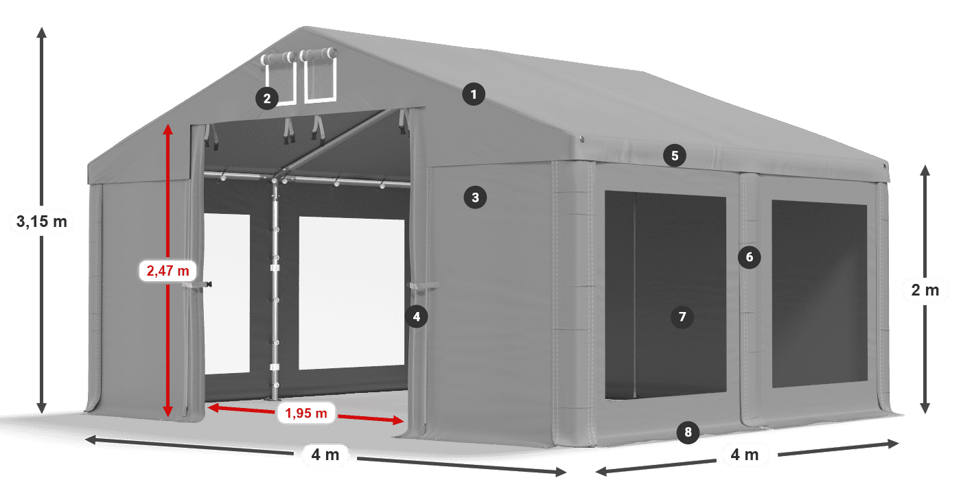 Dach: FR 620 PVC Ściany: MS 580 PVC 2m legenda