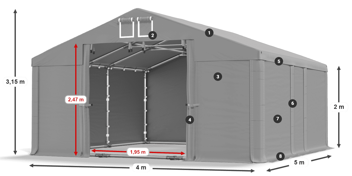 Dach: FR 620 PVC Ściany: SD 580 PVC 2m legenda