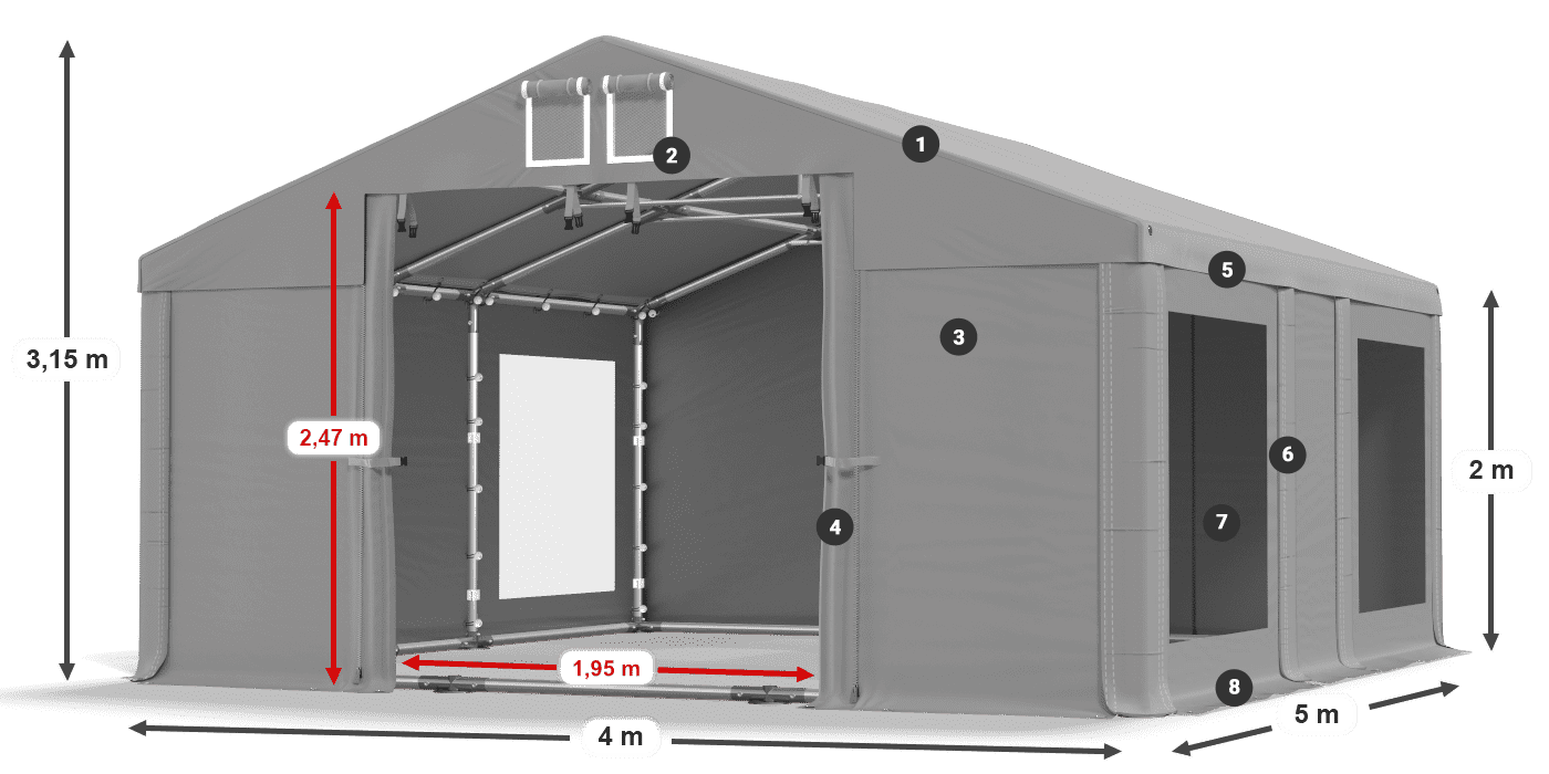 Dach: MS 580 PVC Ściany: MS 580 PVC 2m legenda